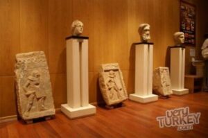 A display of sculpture and stone objects at Milas Museum