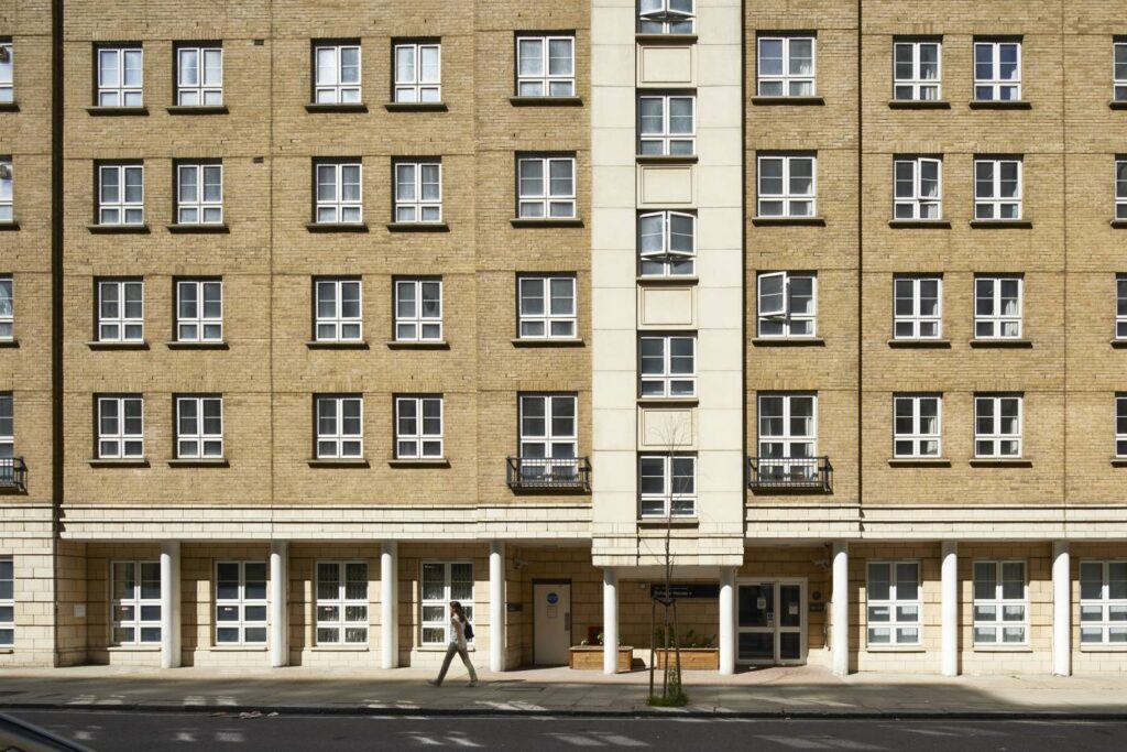 Photograph of the exterior of a brick building.